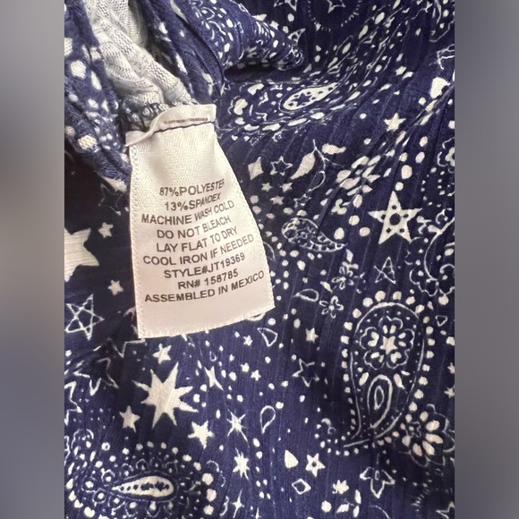 Size small blue white star print astrological side cutout ties ribbed tank top - Picture 5 of 6